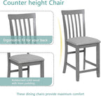 KEIKI 5-Piece Counter Height Dining Table Set with Square Table and 4 Upholstered Vertical Slatted Backrset Chair, for 4 Person, Modern Wooden Table Set, Easy Assembly, for Kitchen, Dining Room, Gray