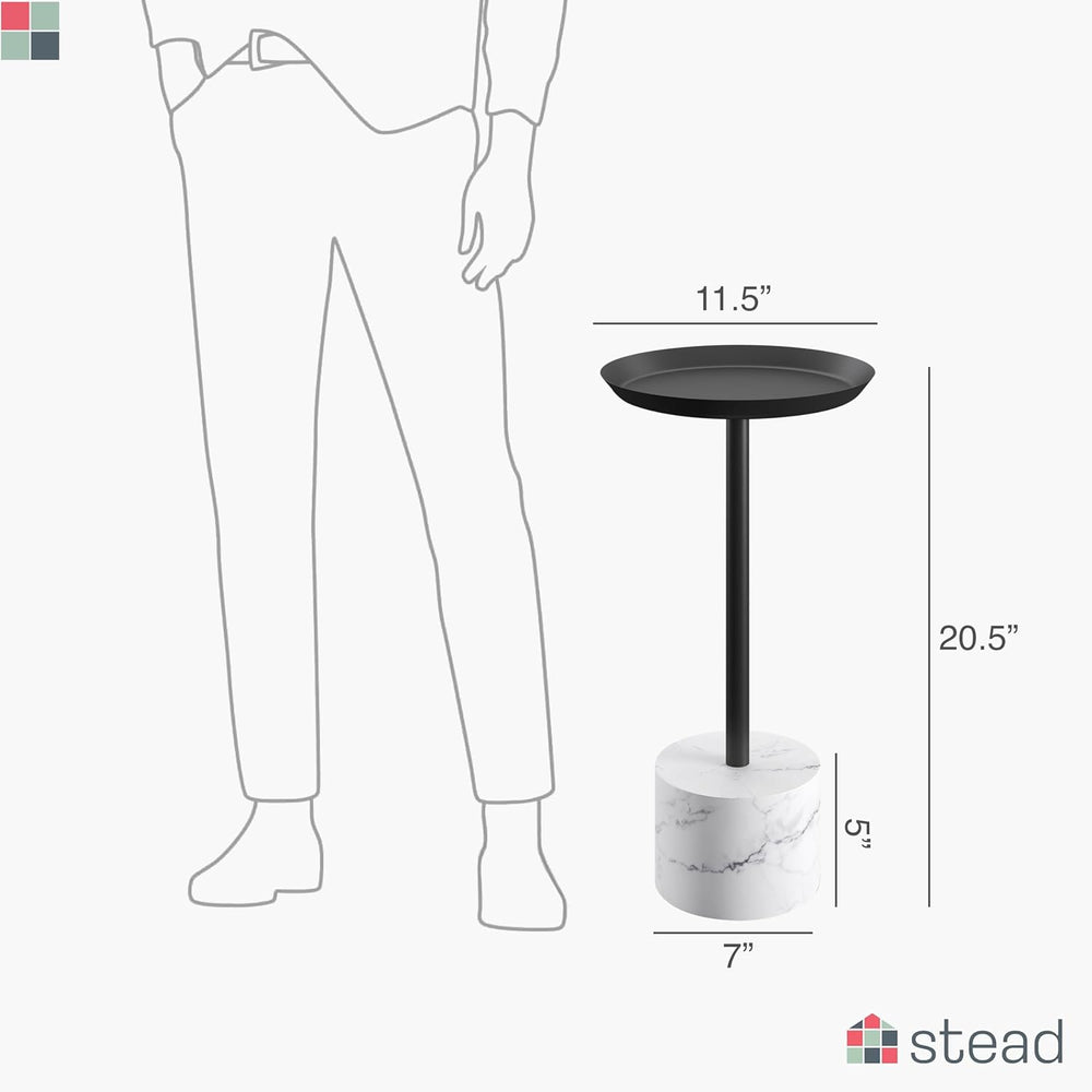Round Metal Drink Table with Black Top and Faux Marble Base – Small Pedestal ...