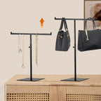 T-shaped metal rack stand,2pcs Adjustable Purse Display Stand Jewelry Towers, Table Hanging Rack, Suitable for Long Necklaces, Scarves, Hanging Ribbons, Jewelry and Handicrafts Display (Black 2pcs)