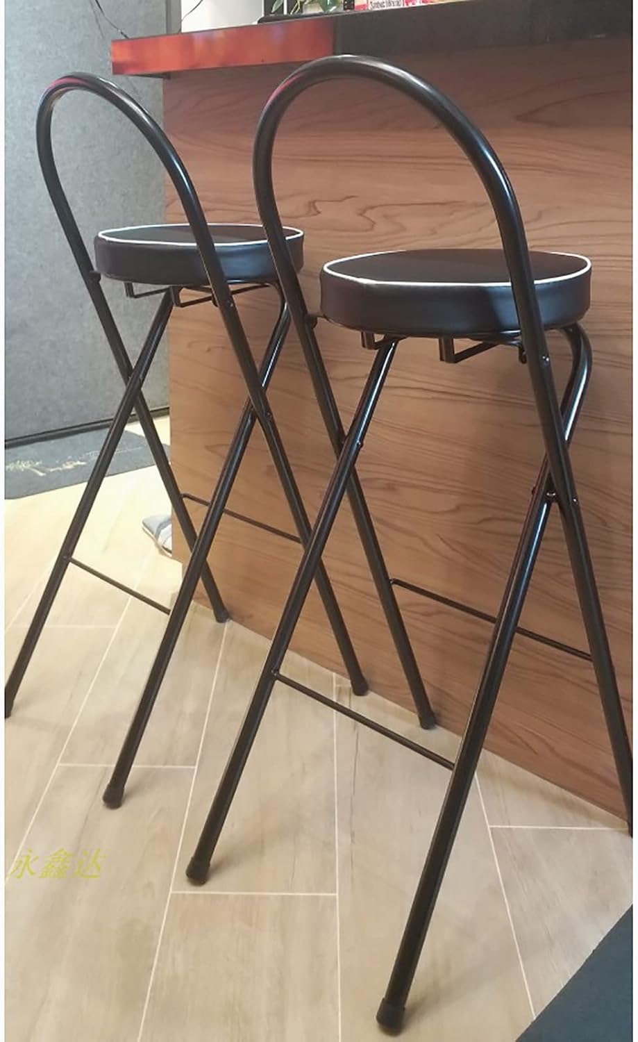 QQXX Folding Bar Stool with Footrest,Leather Padded Folding Kitchen Stool,Por...