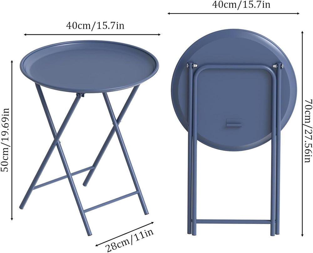 Garden 4 you Folding TV Tray Table, Metal Round Side Table, Blue Dinner Table...
