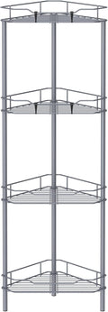 4 Tier Floor Standing Corner Shower Caddy Organizer Shelf with Hooks, Bathroom Shelves Stand Rack, Dark Gray