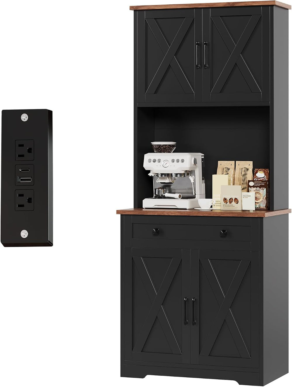 GAOMON 71" Pantry Cabinet with Charging Station, Tall Kitchen Pantry Sto...