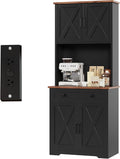 Garvee 71" Pantry Cabinet with Charging Station, Tall Kitchen Pantry Storage Cabinet with Microwave Stand, Large Farmhouse Kitchen Hutch with Cabinet Doors & Drawer for Living Room, Dining Room
