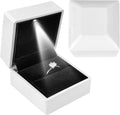 Luxury Ring Box with LED Light, Ring Box for Proposal,Engagement,Wedding,Square Shaped Luxury Jewelry Box with LED Light for Jewelry-White