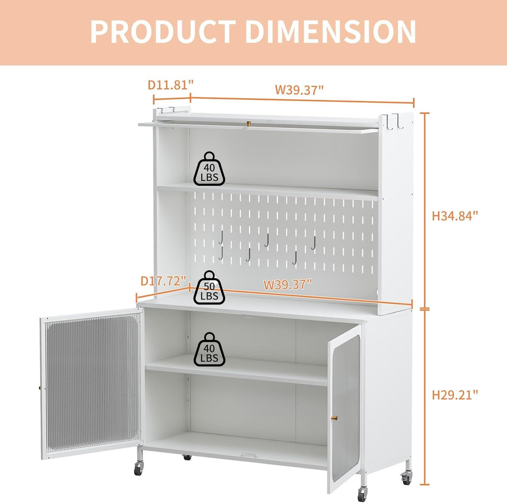 Kitchen Pantry Cabinet White, Tall Storage Cabinet with Glass Doors & Adj...