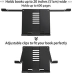 Metal Desk Book Stand for Reading with Adjustable Clips, Hands-Free Foldable Book Holder for Kids, Portable Document Stand for Desk, Display Stand for Recipes, Cookbooks, Tablets - Black
