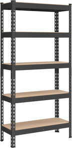 SONGMICS 5-Tier Storage Shelves, Load 2310 lb, Garage Storage, Boltless Assembly, Adjustable Shelving Unit, 11.8 x 29.5 x 59.1 Inches, for Study Shed Basement, Black and Natural Beige UGLR300B01