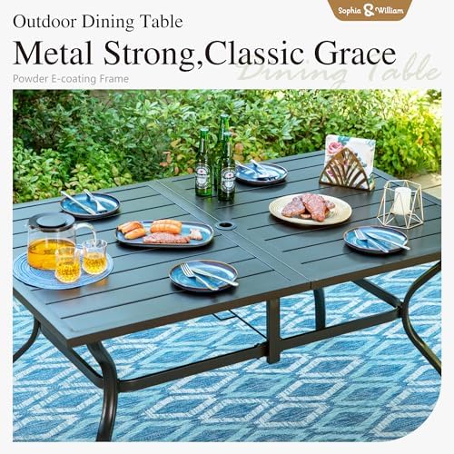 Sophia & William Patio Dining Set w/Metal Table & 6 Beige Aluminum Ch...