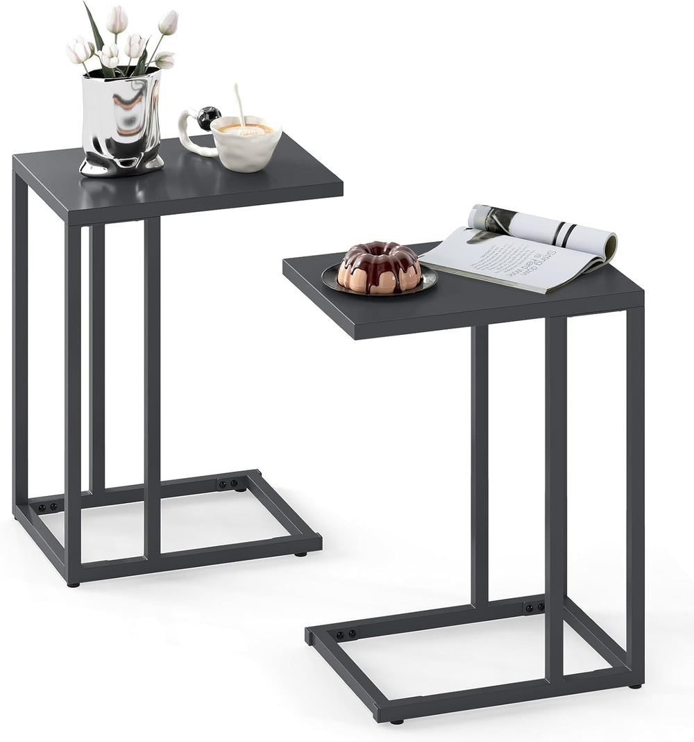 Tangkula C-Shaped End Table, Modern Small TV Tray with Metal Frame, Adjustabl...
