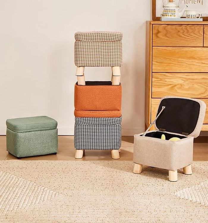 Storage Ottoman with Linen Removable Cover,Square Foot Rest Stool Hinged Lid Upholstered Padded Seat for Living Room Bedroom,Home Decor Ottoman (Green,Small)