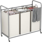 LINZINAR 3-Bag Laundry Sorter,Laundry Hamper Cart with Heavy Duty Rolling Lockable Wheels and Removable Bags (Beige)