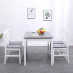 soges Dining Table Set for 4, 42.5 inch Pine Wood Dining Room Table with 4 Chairs, 5-Piece Kitchen Table Chairs Set for Small Space, Apartment, Dinette, Breakfast, White and Grey