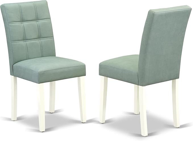 East West Furniture LGAS7-LWH-43 7 Piece Dining Set Contain A Mid Century Table and 6 Willow Green Polyester Fabric Mid Century Modern Dining Chairs, Linen White