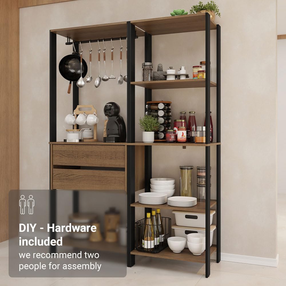 Madesa Kitchen Pantry Storage Rack with 2 Drawers, 7 Shelves and Hanging Spac...