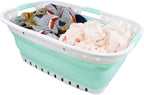 SAMMART 44L (11.62 gallon) Collapsible Plastic Laundry Basket - Foldable Pop Up Storage Container/Organizer - Portable Washing Tub - Space Saving Hamper/Basket (1, White/Light Green)