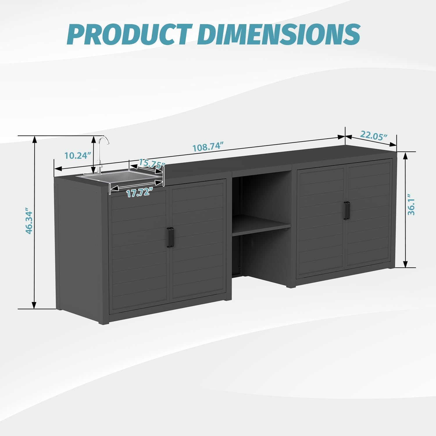 Domi Outdoor Kitchen Island with Sink, Aluminum Outdoor Kitchen Cabinet with Large Storage Space, Powder-Coated Weather Resistant Patio BBQ Prep Station with Drop-in Sink and Wide Countertop