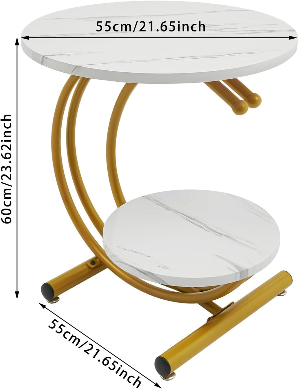 Round End Table, 2-Tier Side Table with Storage Shelves, Small Bedside Table ...