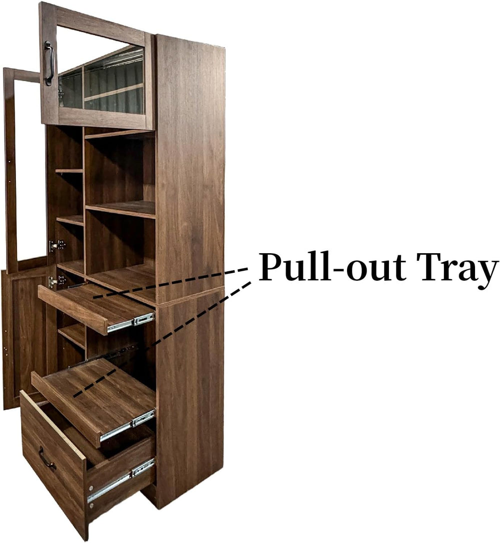 JOYSOURCE Tall Kitchen Hutch Cabinet with Pull-Out Shelves, Storage Drawer, G...