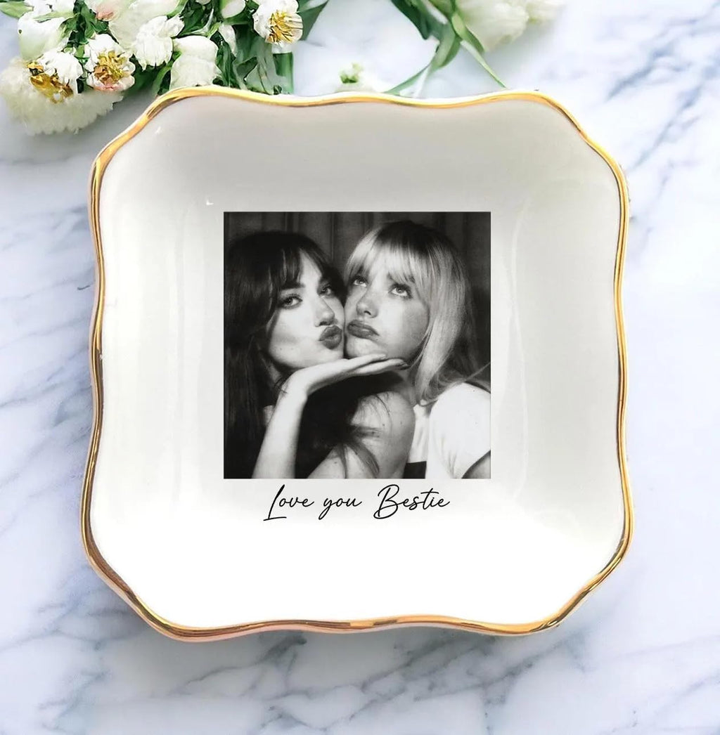 Chillever Personalized Friendship Jewelry Dish, Sisters Jewelry Dish, Custom Besties Gifts, Bff Gifts, Friendship Gift, Best Friend Gift for Women, Customized Jewelrys Plate, Birthday, Christmas
