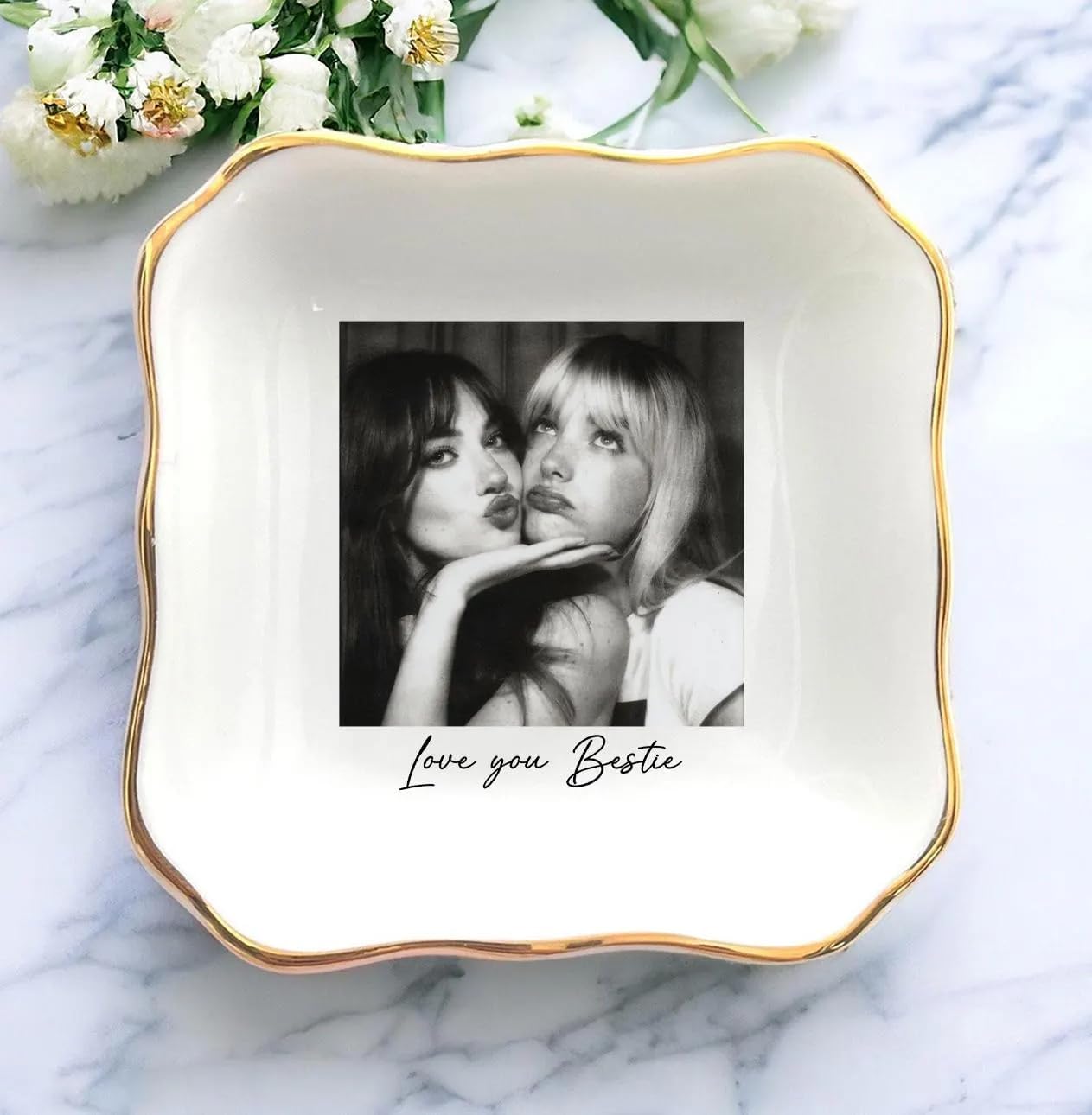 Chillever Personalized Friendship Jewelry Dish, Sisters Jewelry Dish, Custom Besties Gifts, Bff Gifts, Friendship Gift, Best Friend Gift for Women, Customized Jewelrys Plate, Birthday, Christmas