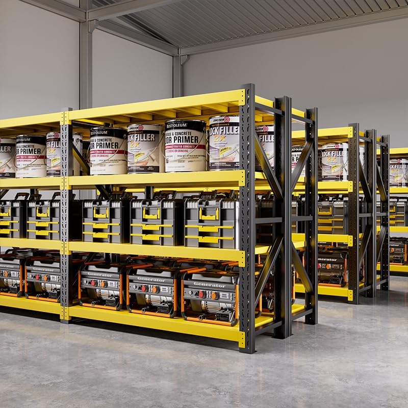48" W Garage Shelving,4-Tier Heavy Duty Storage Shelves Unit with Adjustable Metal Shelf for Warehouse,Basement,Workshop,4200LBS,48" W x 24" D x 79" H,Black&Yellow