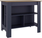 Cala Kitchen Island with Three Open Shelves, Particle Board Meal Prep Organizer with Wide Top Surface, Navy Blue