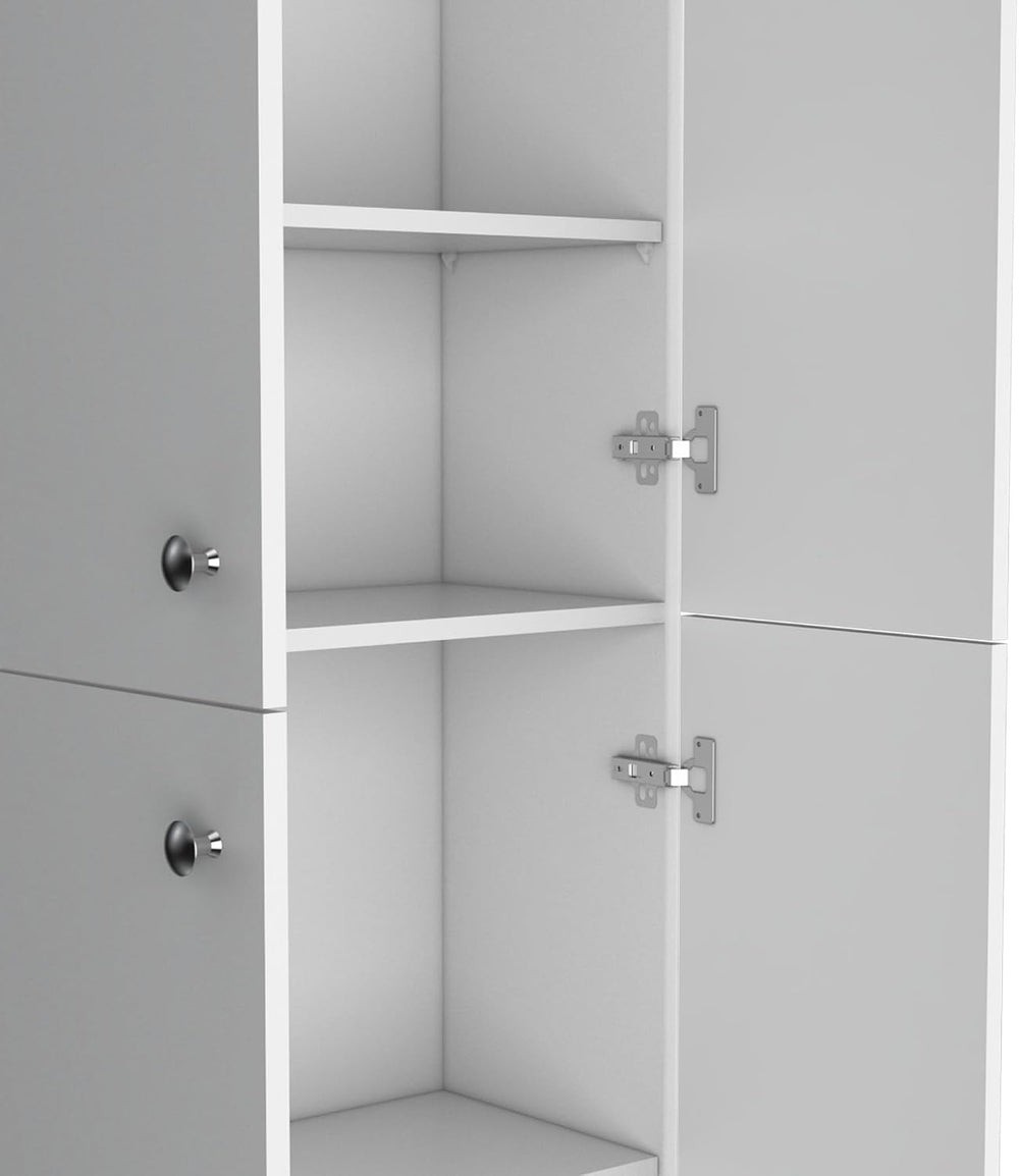 Kitchen Pantry 71" H, 4 Doors, 5 Adjustable Shelves, Laundry, White