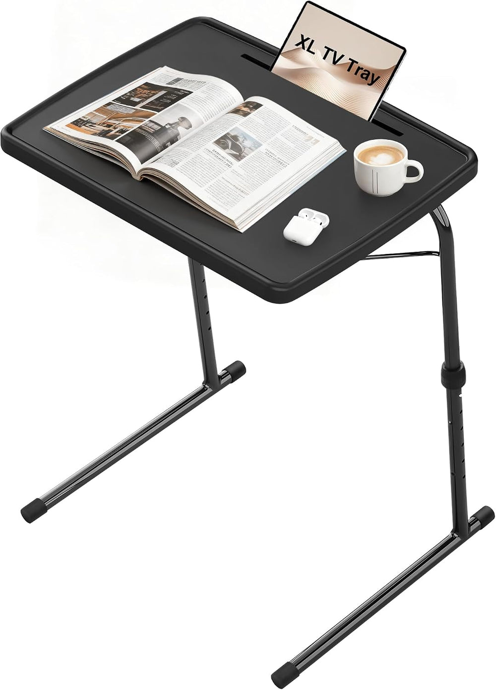 Max Large Black Folding TV Tray Table, XL Pro Adjustable Foldable TV Table wi...