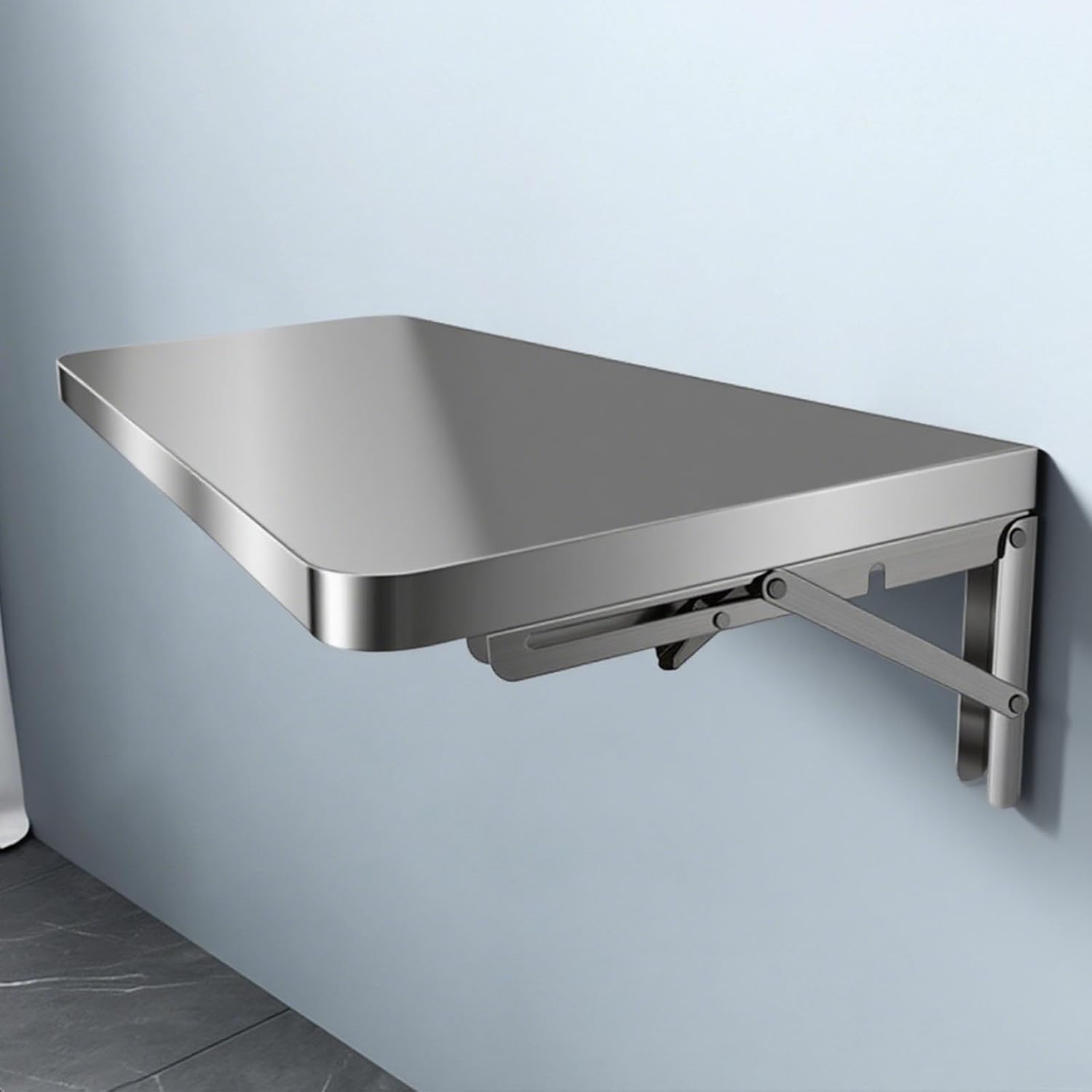 304 Stainless Steel Folding Wall Shelf Wall Mount Kitchen Storage Shelves Rounded Corners Food-grade Folding Table Thickened Bracket for Laundry Room Garage Restaurant.(120x40cm/47.2x15.7in)