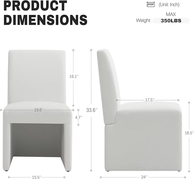 White Upholstered Dining Chairs Set of 2, Modern Dining Chairs, Kitchen & Dining Room Chairs, Linen Dining Chairs with Wooden Frame, Fabric