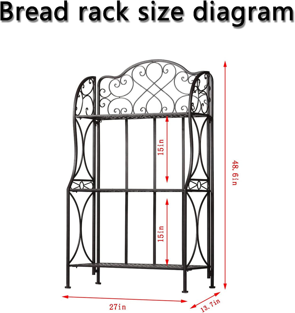 Kitchen Metal Bakers Rack Microwave Oven Stand Kitchens with Storage Three-Tiered Kitchen Organization Shelf Rack, 27" x 13.75" x 48.6",Antique Bronze