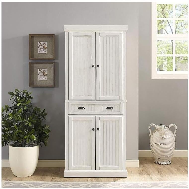 HomeStock Kitchen Pantry Cabinet - Large Storage, Adjustable Shelves, Distres...