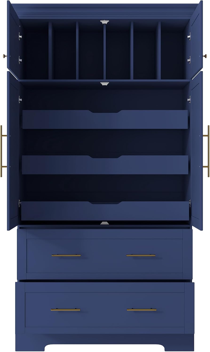 Farmhouse Freestanding Kitchen Pantry,4 Doors Dining Storage Cabinet with Pul...