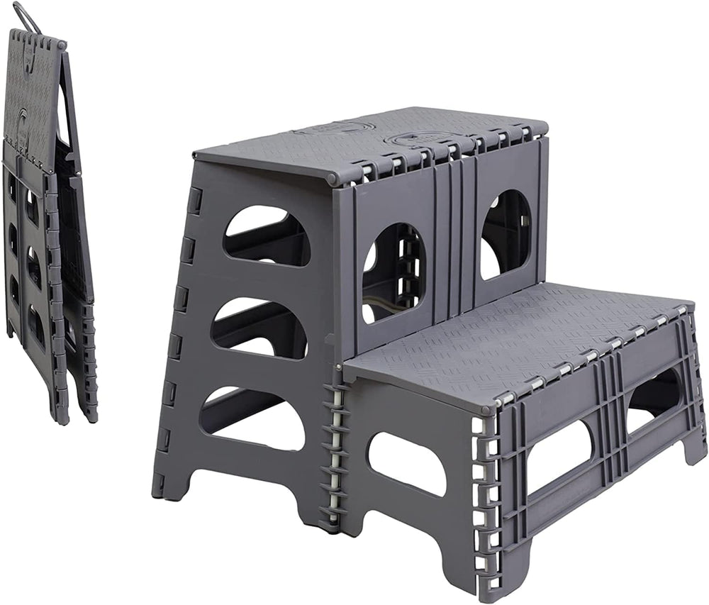 Bee Neat Foldable Step Stool, Non-Slip, Wide Stairs, Supports 300lbs, Gray