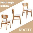 Rattan Dining Chairs Set of 6 White Faux Leather Dining Room Chairs Natural Wooden Kitchen Chairs Farmhouse Side Chairs