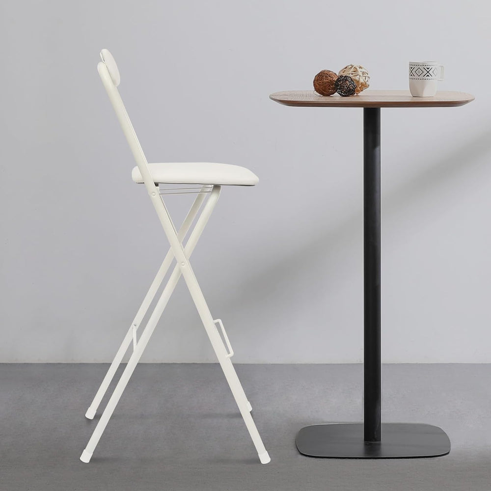Folding Bar Stool with Backrest, 29 Inch Leather Padded Counter Height Foldab...