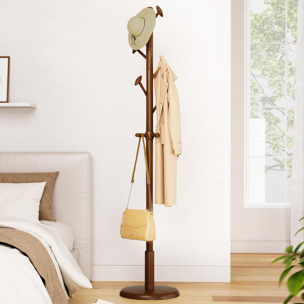 Solid Wooden Coat Rack Stand Freestanding Hall Tree with 10 Hooks