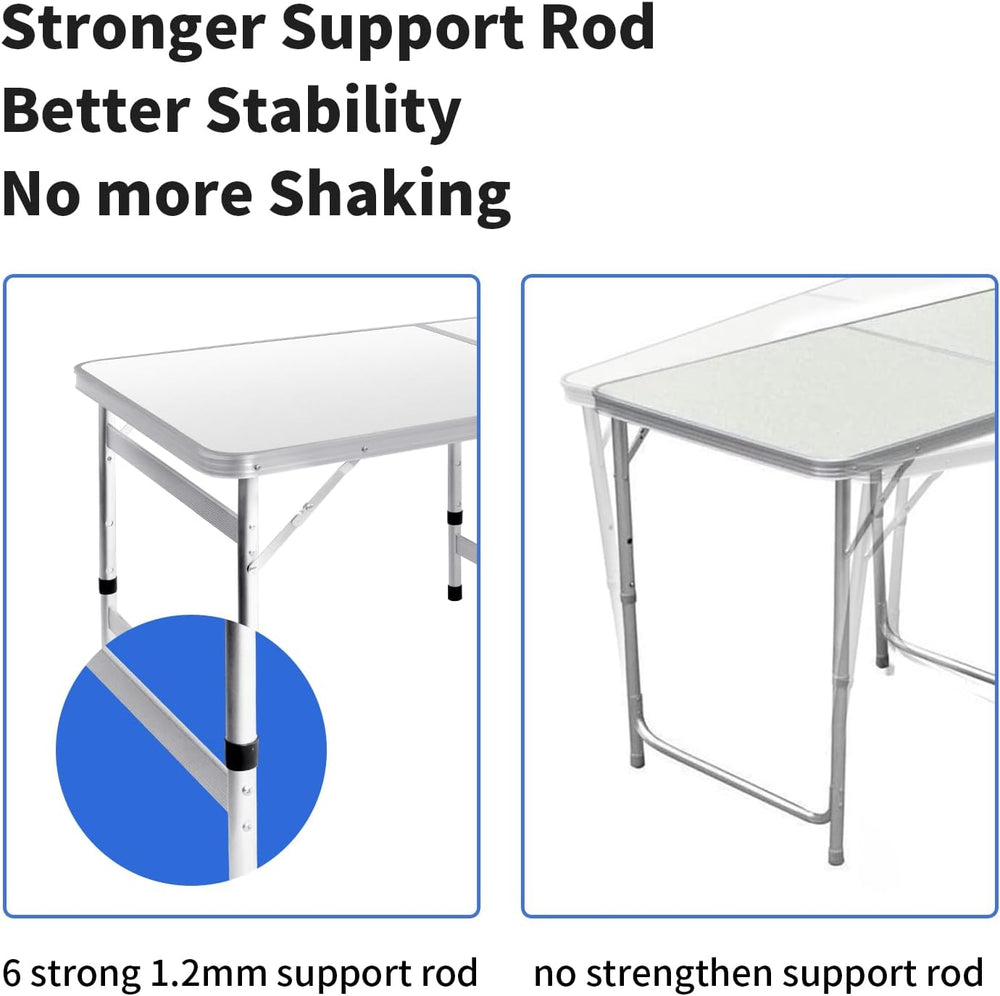 Moosinily Camping Table 6FT Folding Table Large 3 Adjustable Height Portable ...