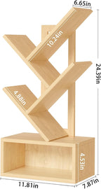 Small Tree Book Shelf,5 Tier Black Tree Bookshelf,Wood Desktop Bookcase,Modern Desk Display Storage Bookshelves,Floor Standing Organizer Bookcases for Living Room,Bedroom,Office