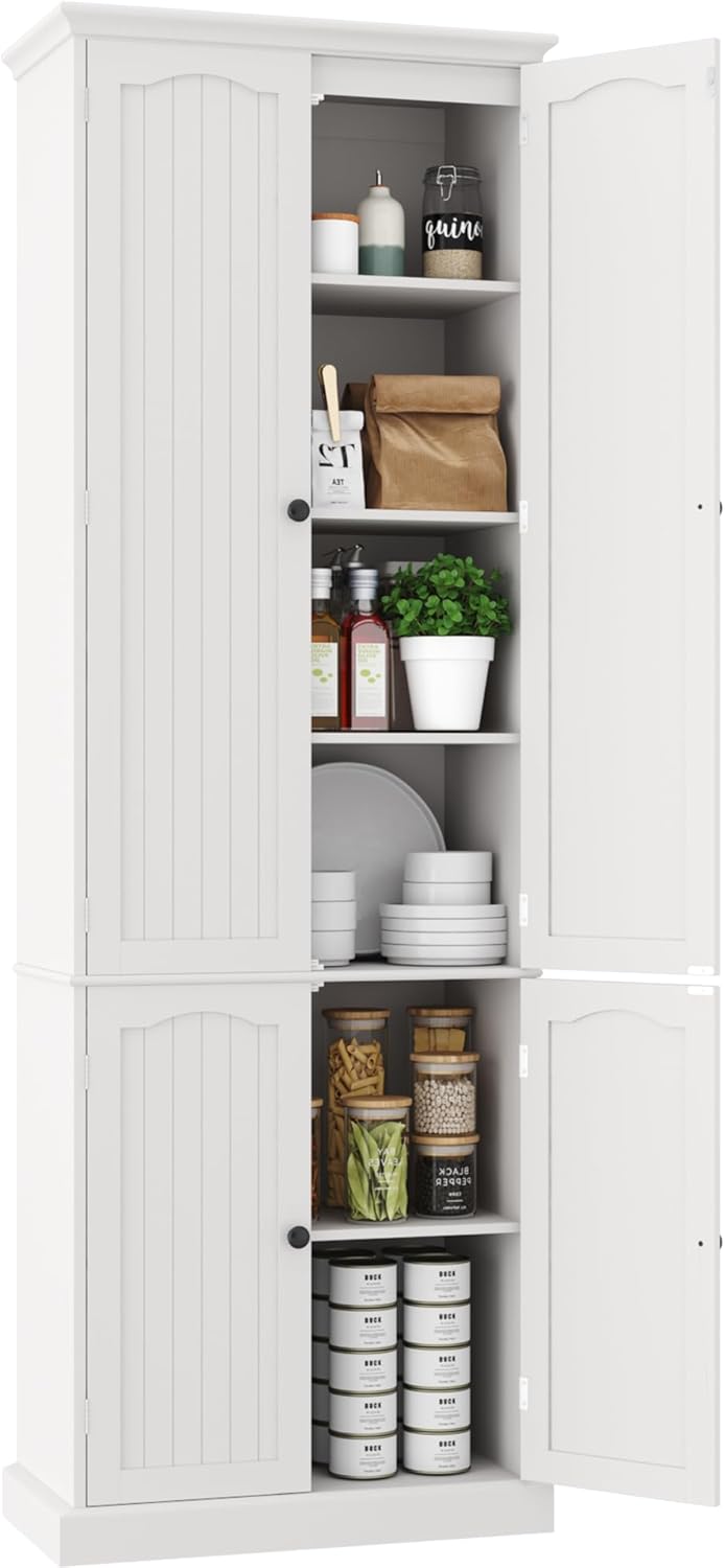 Function Home 72" Kitchen Pantry Cabinet, Tall Wood Storage Cabinet with...
