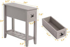 Gery Chairside Narrow End Table, Solid Recliner Side Table with Drawer, Slim Nightstand Bedside Table for Living Room Bedroom