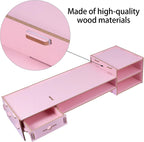 Pink Computer Monitor Stand Riser with Drawer Desktop Organizer Storage Box Office Desk Storage for Home School Space-saving Monitor Riser Stand
