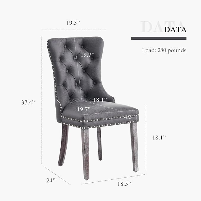 Leather Dining Chair Set of 2, Dining Room Chairs with Nailhead Ring Pull Tri...