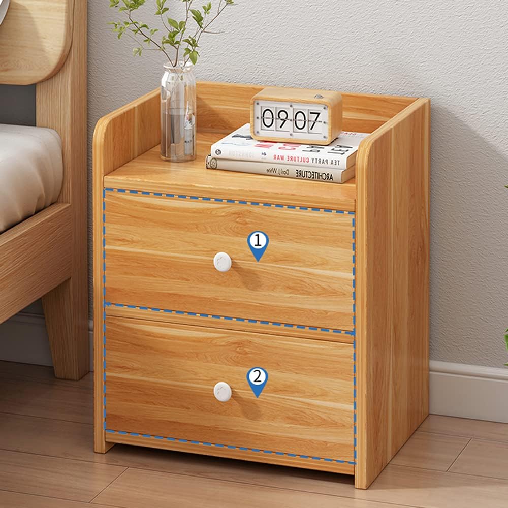 Bedside Table, Bedside Table Household Storage Cabinet 2 Drawers Guardrail De...