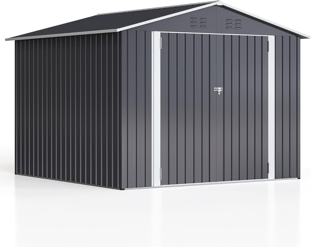 Polar Aurora 8x8 FT Outdoor Storage Shed, Metal Garden Shed with Updated Frame Structure, Tool Sheds for Backyard Garden Patio Lawn, Black