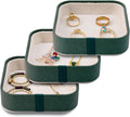SANQIANWAN Set of 3 Small Stackable Jewelry Organizer Trays Mini Jewelry Drawer Oragnizer Small Jewelry Display Tray for Necklace Bracelet Rings Earrings and Makeup (DarkGreen)