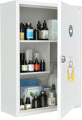 Uniclife Wall Mount Medicine Cabinet with Key Lock, Locking First Aid Cabinet, Lockable Medical Cabinet, Large Capacity Medicine Organizer, Secure Steel Wall Cabinet Metal Storage Box, White