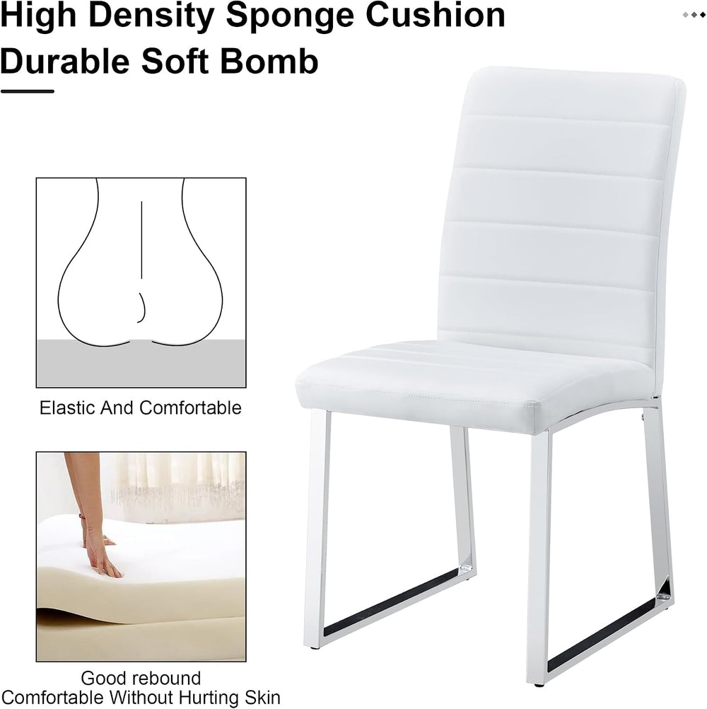 Modern Dining Chairs Set of 6, White Faux Leather Kitchen Chairs, Upholstered...