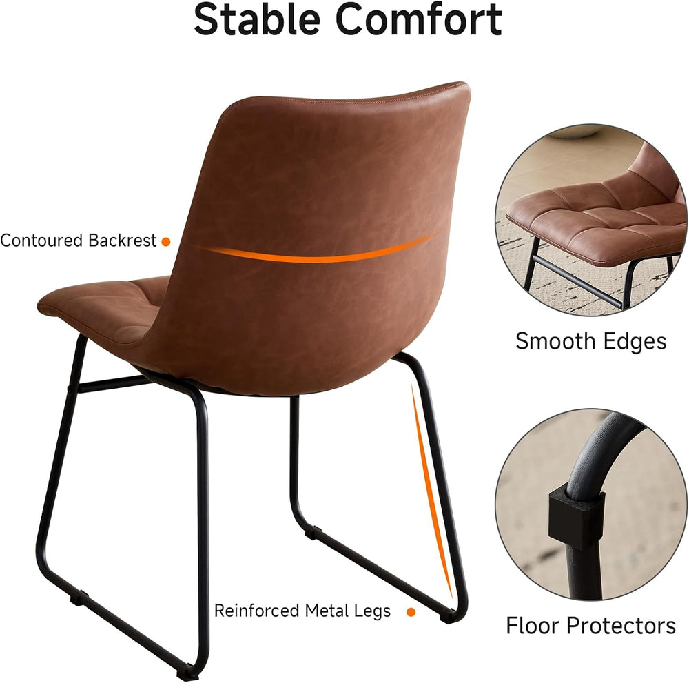 Dining Chairs Set of 4 Faux Leather Cushion Kitchen Chair, Brown | Synthetic ...
